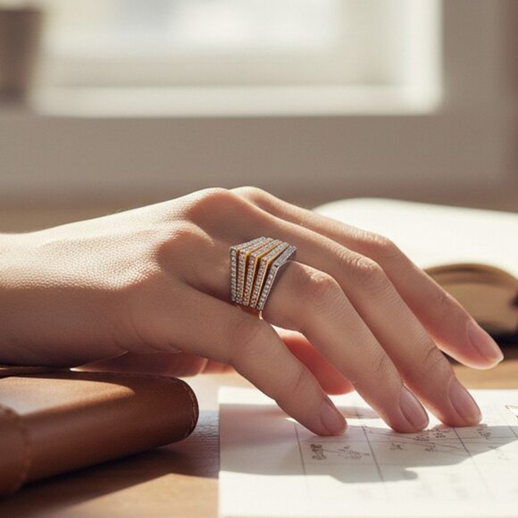 nOir Jewelry Carla Pave Pyramid Spike Ring Size 7 NWT - Picture 3 of 4